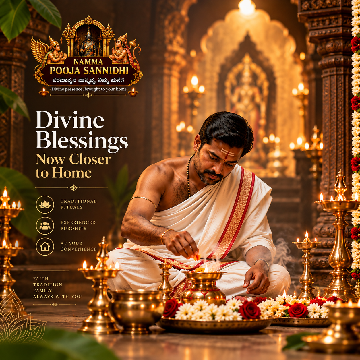 Namma Pooja Sannidhi purohit performing a traditional pooja ceremony